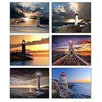 Lighthouse Sunsets Notecards 24 Count - Blank Inside with Envelopes - Nature Stationery - Thank You, Birthday, Thinking Of You, and More - A2 Size (5.5”x4.25”)