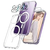 5 in 1 Magnetic Combo Clear Phone Case with Tempered Glass Screen Protector+Camera Protector for iPhone 14, 15 Plus, Pro, and Pro Max Case (iPhone 14 Pro Max)