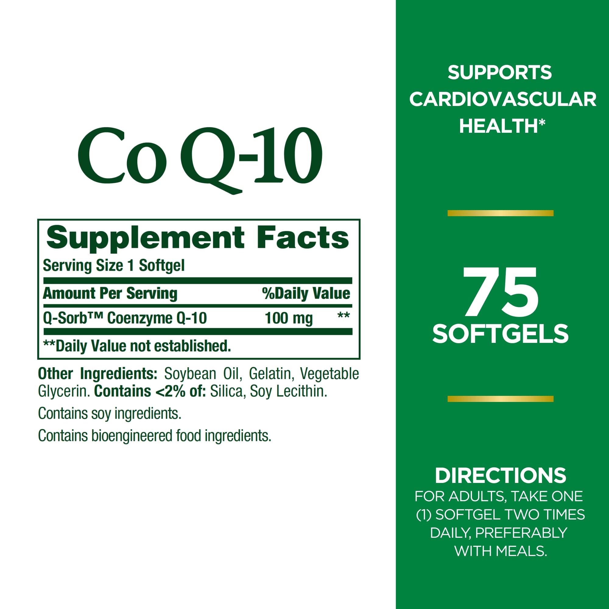 Nature's Bounty CoQ10, Supports Heart Health, Dietary Supplement, 100mg, 75 Softgels (Pack of 2)