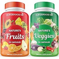 Fruits and Veggies Supplement - 90 Fruit and 90 Veggie Capsules -100% Whole Natural Superfood - Filled with Vitamins and Minerals - Supports Energy Levels - Made by Superfood MD (90 Count (Pack of 2)