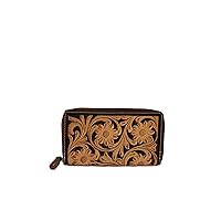 Hand Tooled Carving Leather Wallet Clutch Phone Case Stylish Multi Uses Western Leather Wallets Handmade Brown Leather Clutch Leather Bag For Women