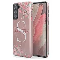 Custom Cherry Blossom Monogram Initial Case, Personalized Name, Designed for Samsung Galaxy S24 Plus, S23 Ultra, S22, S21, S20, S10, S10e, S9, S8, Note 20, 10