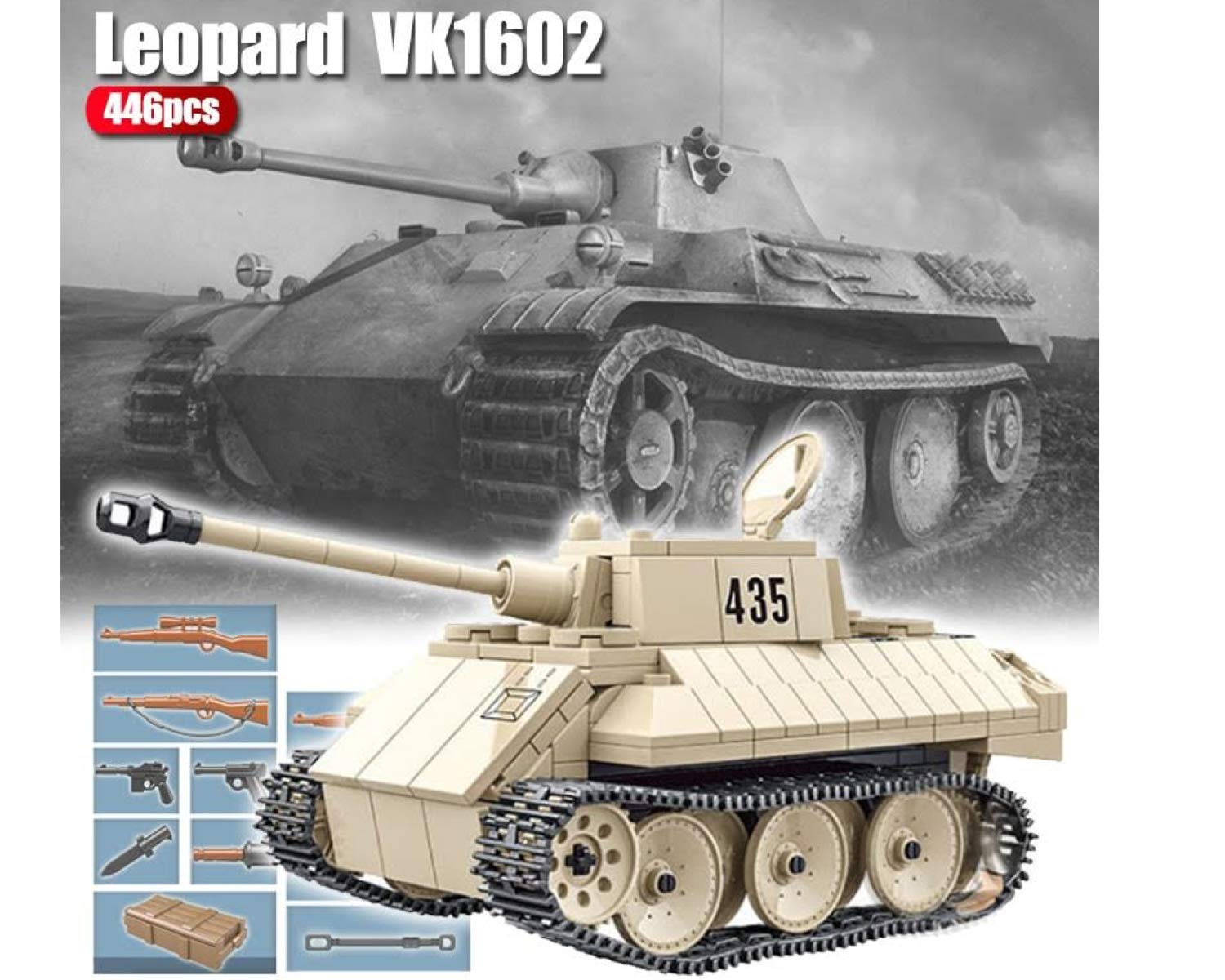 General Jim's Military Series WW2 Building Blocks Toy Set - German Leopard VK-1602 Reconnaissance Battle Tank - for World War 2 or Brick Building Enthusiats Including Teens and Adults.