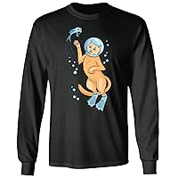 Scuba Cat Gift for Pet Lovers Cat Scuba Diving and Chasing a Fish Black and Muticolor Unisex Long Sleeve T Shirt