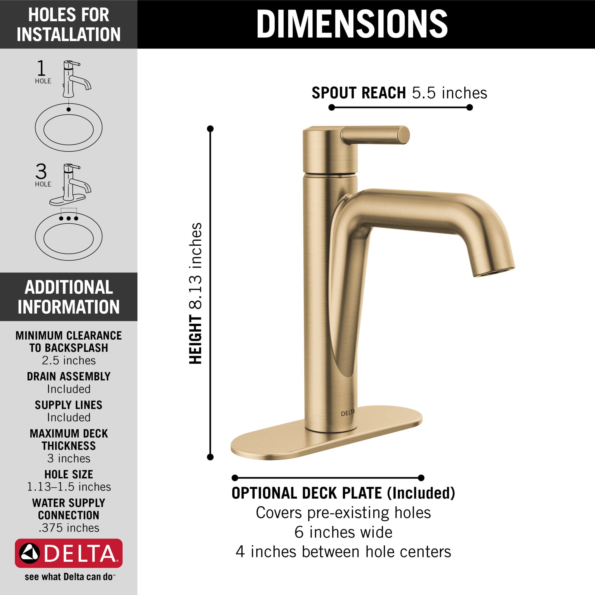 Delta Faucet Nicoli Gold Bathroom Faucet, Single Hole Bathroom Faucet, Single Handle Bathroom Faucet, Champagne Bronze 15849LF-CZ