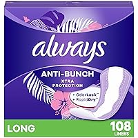 Anti-Bunch Xtra Protection Daily Liners Long Unscented, Anti Bunch Helps You Feel Comfortable, 108 Count (Packaging May Vary)