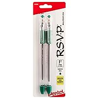 Pentel R.S.V.P. Ballpoint Pen, Fine Line, Green Ink, 2 Pack (BK90BP2D)