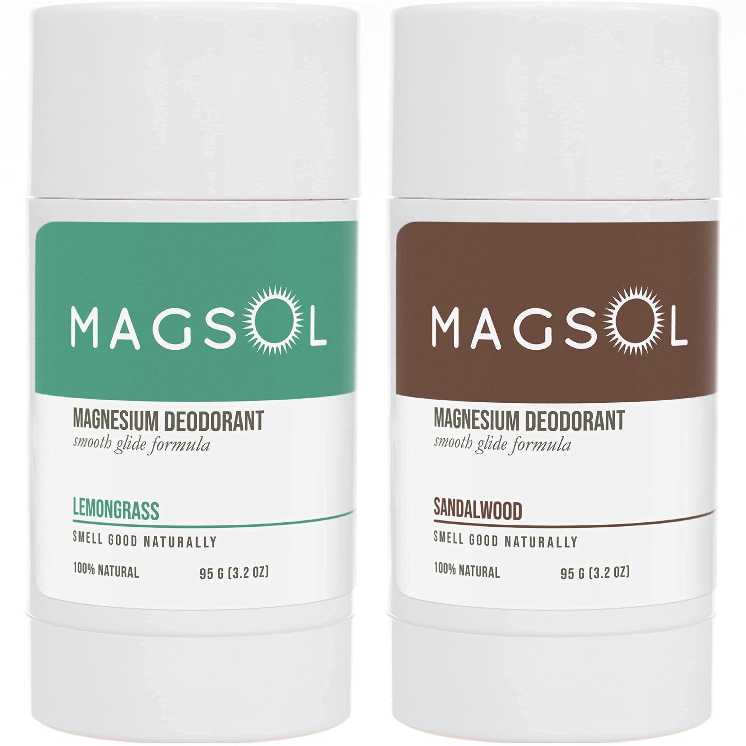 MAGSOL Natural Deodorant for Men & Women - Mens Deodorant with Magnesium - Perfect for Ultra Sensitive Skin, Aluminum Free Deodorant for Women, Baking Soda Free (2 Pack: Lemongrass & Sandalwood)