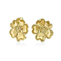 Flower Wide Half Hoop Clip On Earrings For Women Shrimp Style Non Pierced Ears Oxidized 14K Gold or Silver Plated Brass