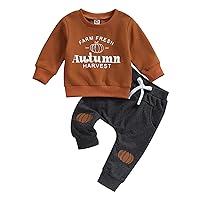 Engofs Toddler Baby Boy Halloween Outfit Pumpkin Crewneck Sweatshirt Pants Set Fall Winter Clothes