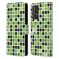 Green Mosaic Tiles Leather Book Wallet Case Cover Compatible with Galaxy A52 / A52s / 5G (2021)