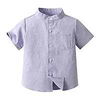Boys Solid Color Single Breasted Short Sleeve Shirt Multi Color Optional Workout