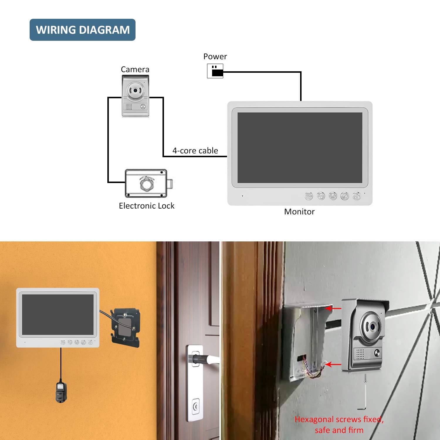 WOLILIWO Video Intercom System,9inch Monitor for Video Doorbell  Wired,Doorbell with Camera and Monitor Support Night