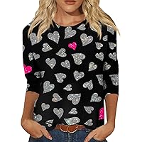 Valentine T-Shirt,Women's Fashion Casual Round Neck 3/4 Sleeve Loose Valentine's Day Printed T-Shirt Ladies Top