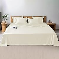 Linenwalas Twin XL Sheets Set, 100% Rayon Derived from Bamboo 3 Piece Sheets Set, Cooling SilkySheets, Soft, Moisture Wicking, 16” Deep Pocket Sheets (Ivory, Twin XL)