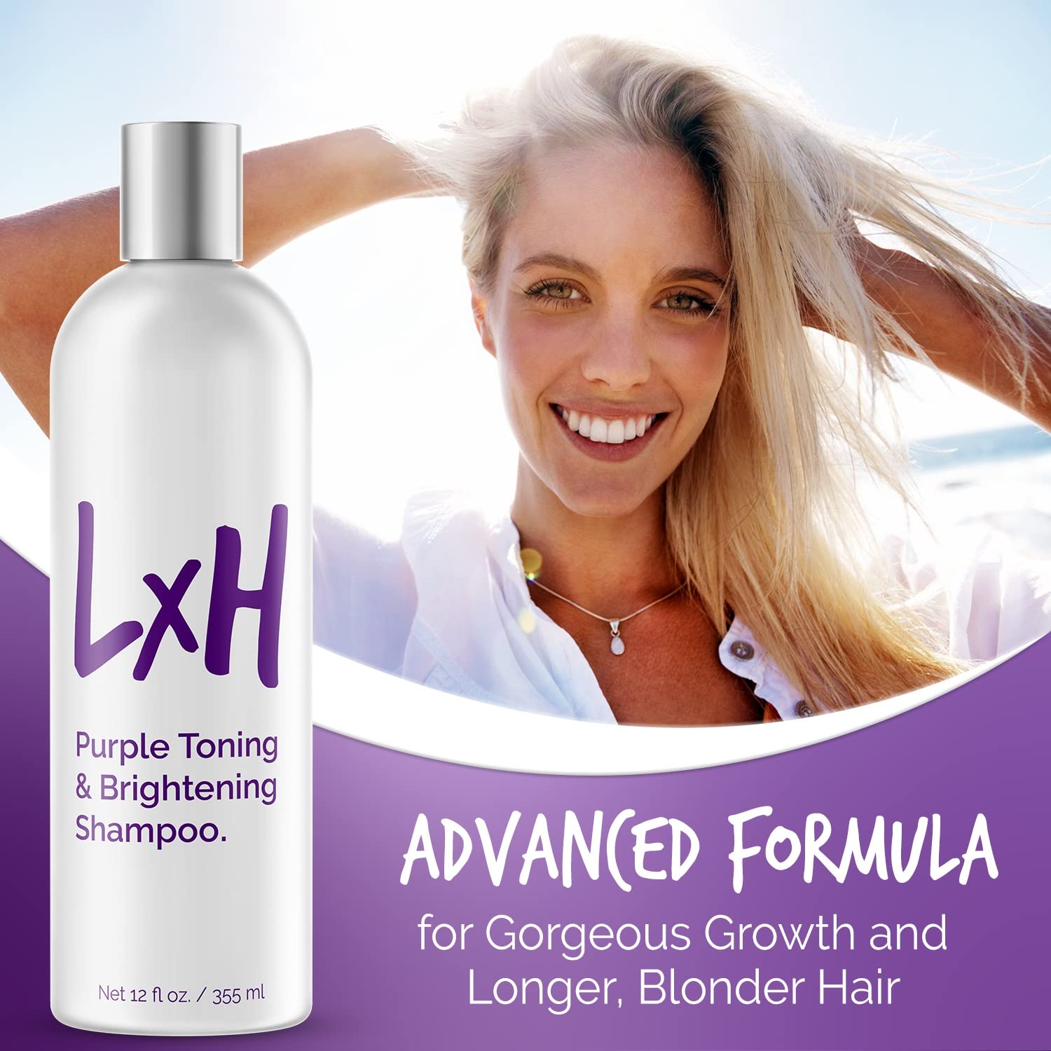 LxH Purple Shampoo for Blonde Hair, Bleached, Silver & Platinum | Color Depositing Hair Toning Shampoo | Eliminates Brassy, Yellow Tones | For Color Treated Hair | Alcohol Free & Paraben Free 12 oz