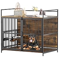 Dog Crate Furniture-Style Cages for Large Dogs Indoor Heavy Duty Super Sturdy Dog Kennels with 2 Stainless Steel Bowls (48Inch = Int.dims: 46