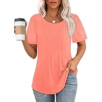 WIHOLL Short Sleeve Shirts for Women Summer Dressy Casual Tops Pleated Front