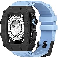 Carbon Fiber Watch Case，For Apple Watch 8 7 45mm，Fluorine Rubber rm Mod Kit Strap Frame Bezel Modification Set，For iWatch 6 5 4 SE 44mm