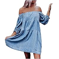 Women's Bohemian Round Neck Trendy Flowy Swing Dress Casual Summer Solid Color Sleeveless Knee Length Beach