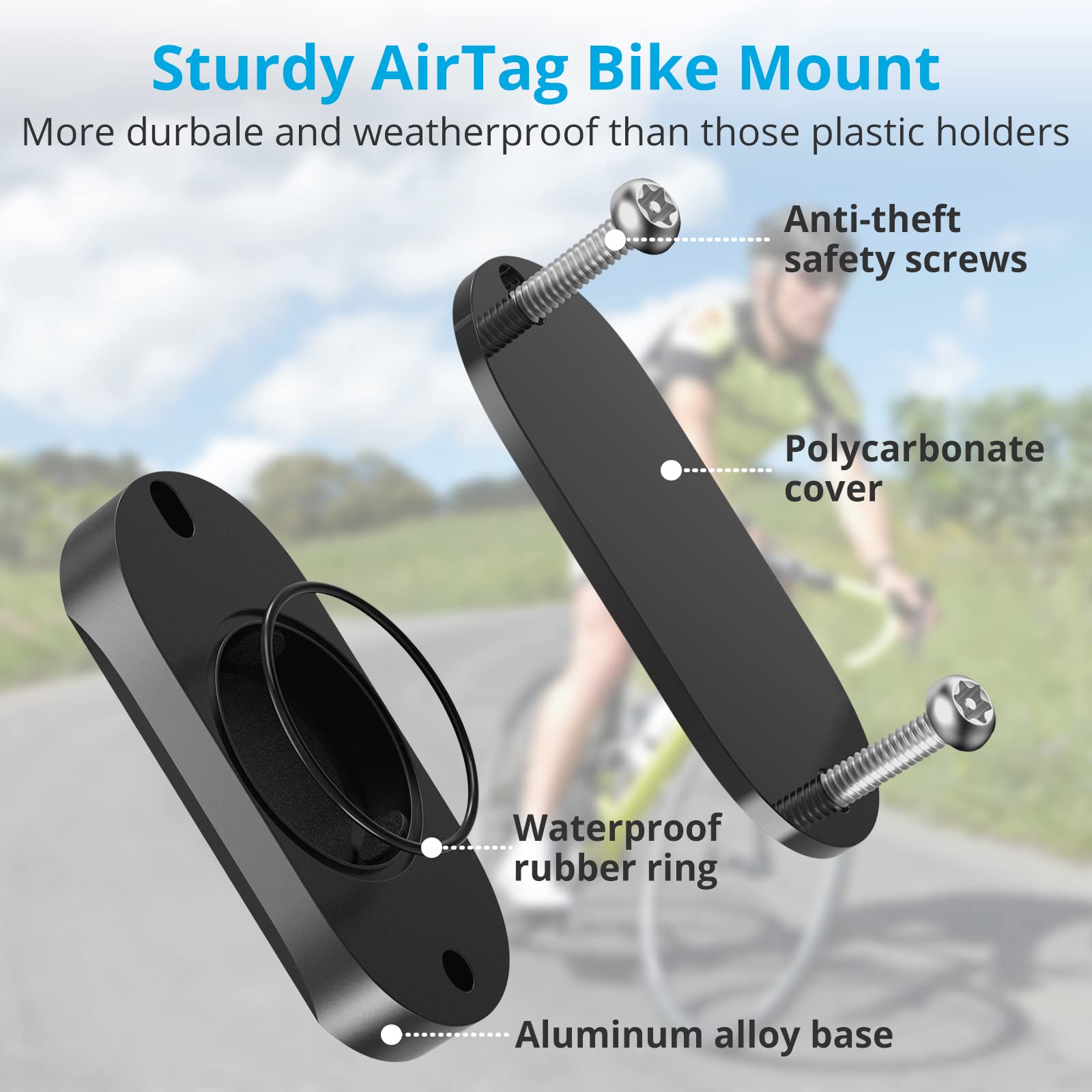 SUPMEGA Bike Mount for AirTag, Waterproof Protective Aluminum Alloy Holder Hides AirTag Under Bicycle Bottle Cage, Bike GPS Tracker, Anti-Theft and Anti-Shake (Security Screws & Allen Key Included)