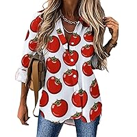 Tomato Fruit Vegetables Casual Shirts for Women V Neck Button Down Long Sleeve Blouses Tops Office