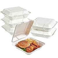 ECOLipak 50 Pack Clamshell Take Out Food Containers, 100% Compostable Disposable To Go Containers, 8X8 Heavy-Duty To Go Boxes for Food