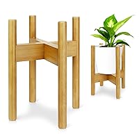 2 Pack Adjustable Plant Stand Indoor, 11.8in Mid Century Plant Holder, Stable Natural Bamboo Plant Stand for 7-11in Flower Potts (Natural, Excluding Potted Plants)