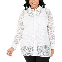 Alfani Womens Knit Lace Button Up Shirt