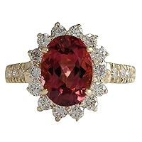 4.07 Carat Natural Pink Tourmaline and Diamond (F-G Color, VS1-VS2 Clarity) 14K Yellow Gold Cocktail Ring for Women Exclusively Handcrafted in USA