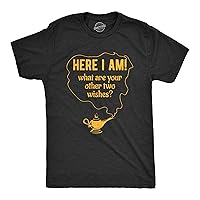 Mens Here I Am What are Your Other Two Wishes Tshirt Funny Genie in A Bottle Pick Up Line Tee