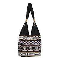 NOVICA Handmade Cotton Shoulder Bag X motif Blend from Thailand Black Multicolor Embroidered 'Beautiful Hillside'