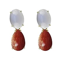 Carillon Sun Stone OVAL Shape Gemstone Jewelry 10K, 14K, 18K Yellow Gold Drop Dangle Earrings For Women/Girls