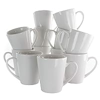 Elama Stoneware Cup White Porcelain Dinnerware Mug Set, 12 Piece, Holt