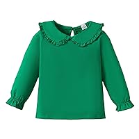 ACSUSS Baby Kids Girl T-Shirt Button Closure Solid Color Ruffled Blouse Tee Top Outdoor Activities Casual Wear