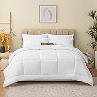 CozyLux Full Size Comforter Sets - 7 Pieces Bed in a Bag Set White, Bedding Sets Full with All Season Quilted Comforter, Flat Sheet, Fitted Sheet, Pillowcases, White, Full