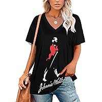 T Shirt Women's V-Neck Short Sleeve Vintage Fashion Loose Casual Top