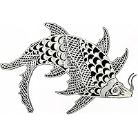 Kleenplus. Large Big Jumbo Gray Carp Koi Fish Patch Embroidered Applique Craft Handmade Clothes DIY Costume Accessory