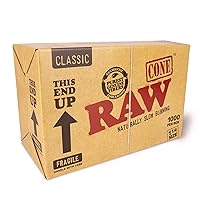 RAW Classic Natural Pre Rolled Cones Unrefined Rolling Papers - 1 1/4 Size Preroll Cones with Filter Tips - Bulk 1000 Pack Cones Per Box