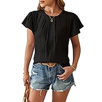 Women's Tops Fashionable V Neck Solid Color Petal Short Sleeved T-Shirt Top Summer, S-2XL