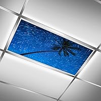 Coconut Tree and Starry Sky,Blue Black,Fluorescent Light Cover Insert,Fluorescent Light Covers for Classroom, Office, Hospital and Home-Decorative Lighting,2ft x 4ft