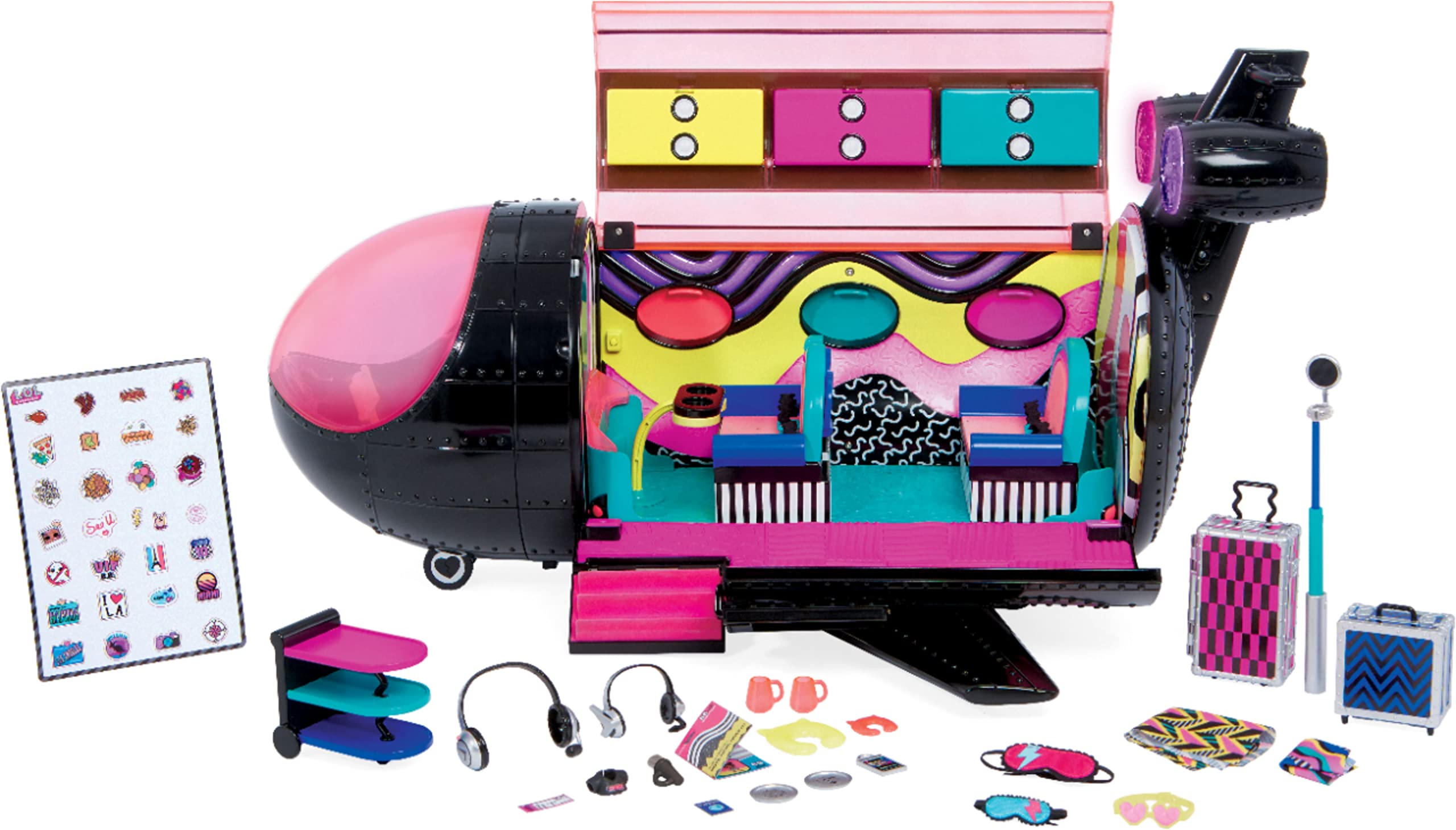 LOL Surprise OMG Remix 4 in 1 Exclusive Plane Playset Transforms 50 Surprises - Airplane, Car, Recording Studio, Mixing Booth with Colorful Doll Accessories, Play Set Gift for Kids Ages 6-11