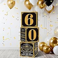 gisgfim 3 Pcs 60th Birthday Decorations for Men Happy 60th Birthday Party Boxes Set Vintage Party Balloon Boxes Cheers to Black Gold 60 Years Party Supplies Back in 1964 Theme Birthday Party Favors