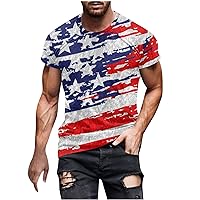 Mens American Flag Shirts Fashion 3D Printed Graphic Tees Slim Fit Short Sleeve Casual Crewneck 4th of July Tshirts