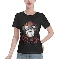 Anime The Promised Neverland T Shirt Womens Summer Round Neck Shirts Casual Short Sleeves Tee Black