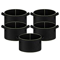 iPower 15-Gallon 5-Pack Grow Bag Thickened Nonwoven Fabric Pots Heavy Duty Aeration Container with Strap Handles for Garden and Planting Vegetable Flowers, Black with Green Stitch Sewing