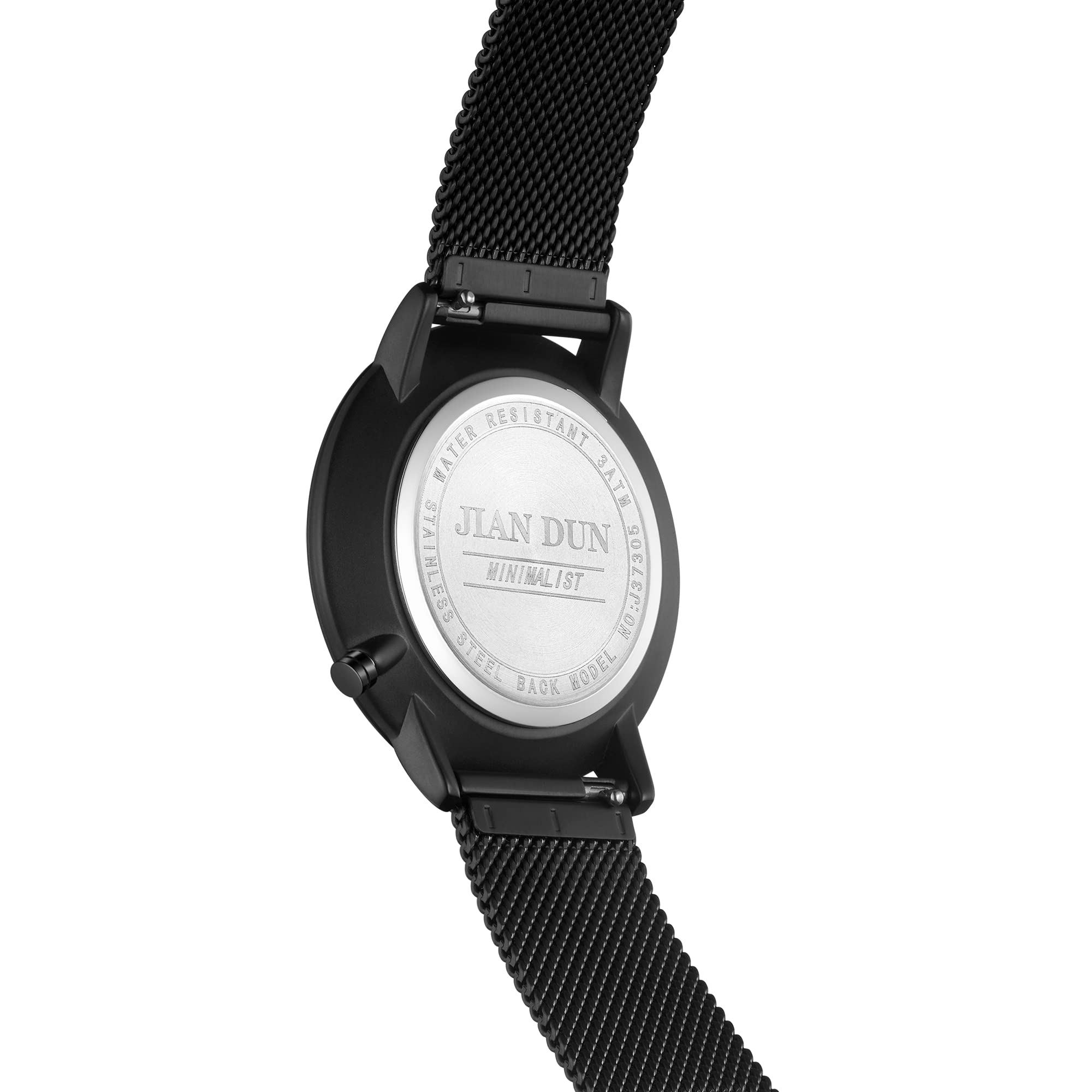 JIANDUN Mens Black Watches Ultra-Thin Minimalist Waterproof-Fashion Wrist Watch for Men Unisex Dress Stainless Steel Mesh Band