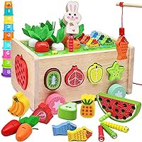 10-in-1 Toddlers Montessori Wooden Educational Toys for Baby Boys Girls Age 18 Months and Up,Shapes Sorting &Matching, Preschool Learning Fine Motor Skills Game