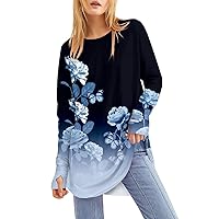 Going Out Tops for Women Long Sleeve Work Tops Ladies Plus Size Fall Fashion Round Neck Top Loose Fit Print Soft Shirts for Womens Black Black Shirt Red Blouses for Women Small