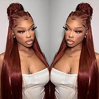 26 Inch Reddish Brown Lace Front Wigs Human Hair 13x4 Straight Lace Front Wigs Human Hair Pre Plucked With Baby Hair Copper Red Lace Frontal Wigs Glueless Wigs Human Hair 180% Density